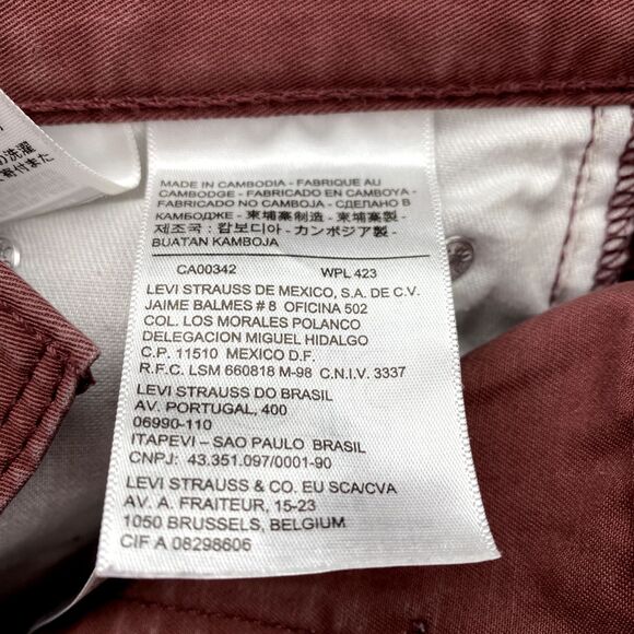 Levis 511 Jeans 28 x 29* Burgundy Slim Straight Classic Denim Cotton Pants Men's - Picture 9 of 16